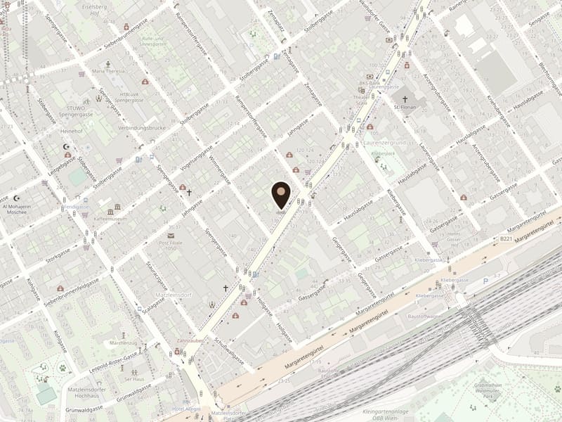 Kartenausschnitt mit der Lage des Salons: Wiedner Hauptstraße 134/136, 1050 Wien